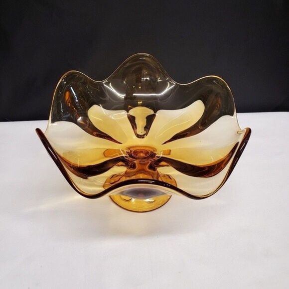 Vintage Mid Century Viking Six Petal Amber Compote - Picture 3 of 8
